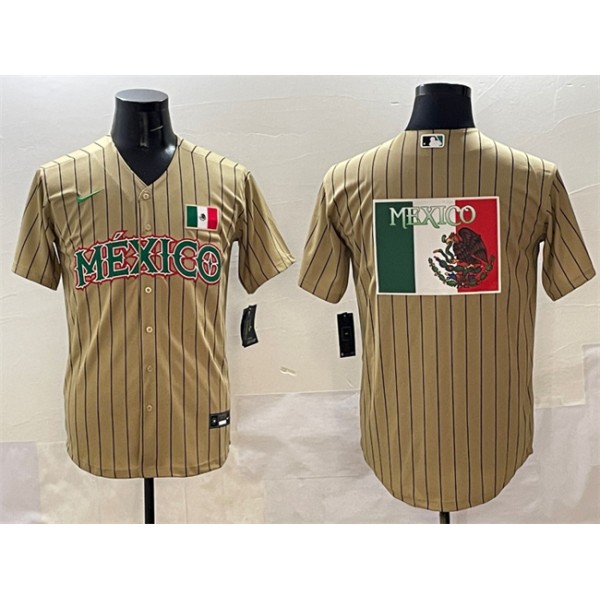 Mexico Tan 2023 World Classic Team Big Logo Stitched Jersey