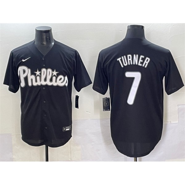 Philadelphia Phillies #7 Trea Turner Black Lights Out Limited Stitched Jersey