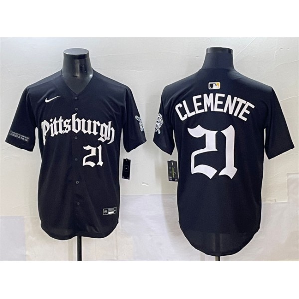 Pittsburgh Pirates #21 Roberto Clemente Black 'Gothic Steel City Edition' Vapor Limited Stitched Jersey