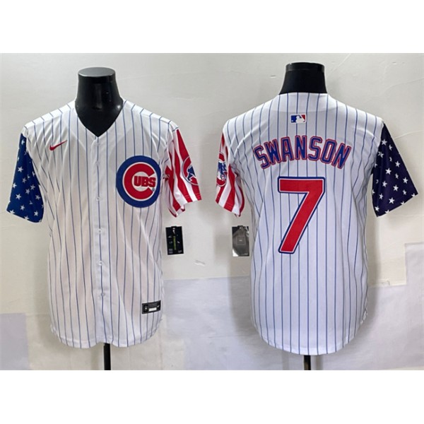 Chicago Cubs #7 Dansby Swanson White Pinstripe 2025 Independence Day Vapor Premier Limited Stitched Jersey