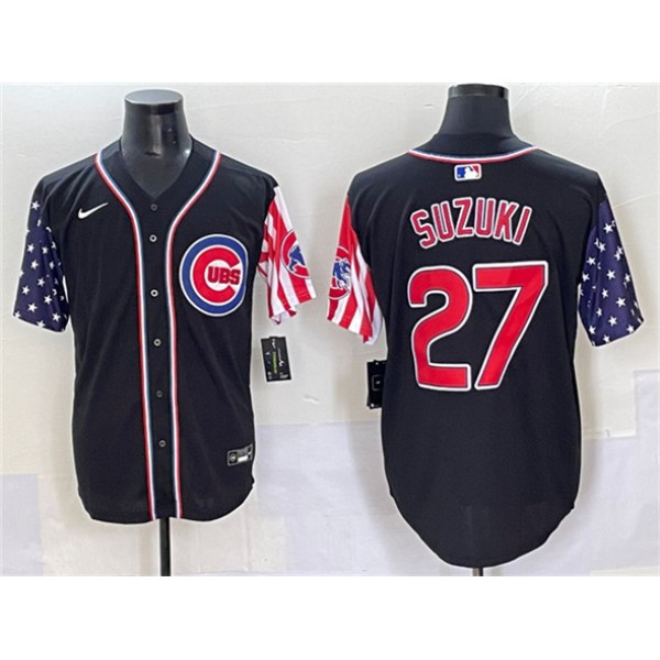 Chicago Cubs #27 Seiya Suzuki Black 2025 Independence Day Vapor Premier Limited Stitched Jersey