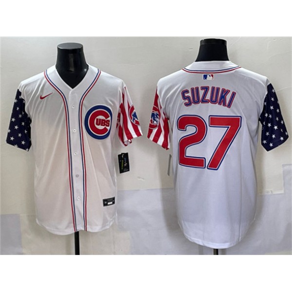 Chicago Cubs #27 Seiya Suzuki White 2025 Independence Day Vapor Premier Limited Stitched Jersey