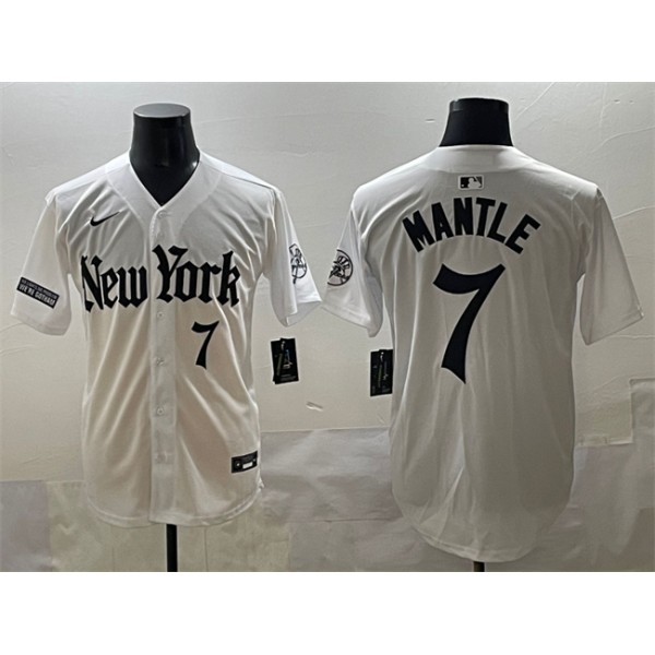 New York Yankees #7 Mickey Mantle White 'Gothic Legacy Edition' Vapor Premier Limited Stitched Jersey