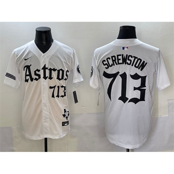 Houston Astros #713 Screwston White Gothic 'Houston Born Barrio Raised' Limited Stitched Jersey
