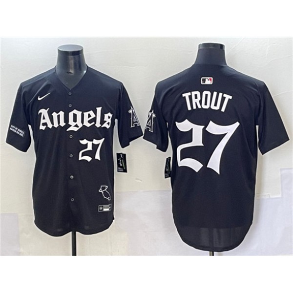 Los Angeles Angels #27 Mike Trout Black 'Gothic Halo Edition' Vapor Limited Stitched Jersey