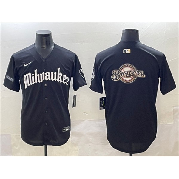 Milwaukee Brewers Team Big Logo Black 'Gothic 414 Shadows Edition' Vapor Premier Limited Stitched Jersey