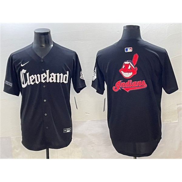 Cleveland Guardians Team Big Logo Black Gothic Vapor Premier Limited Stitched Jersey