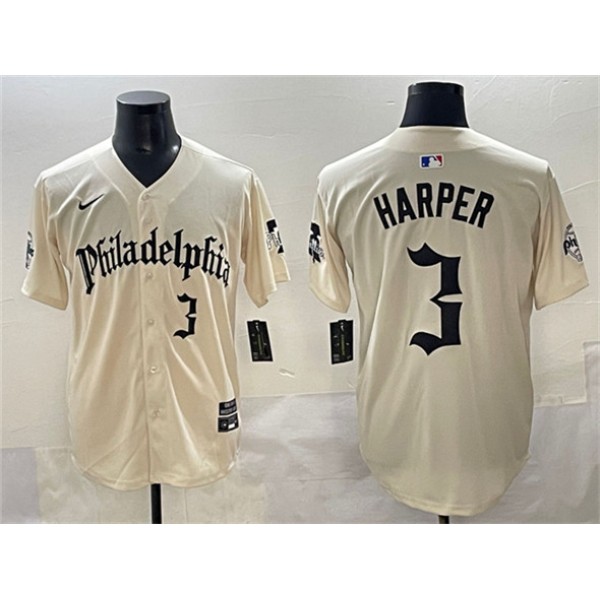Philadelphia Phillies #3 Bryce Harper Cream Gothic Vapor Limited Stitched Jersey