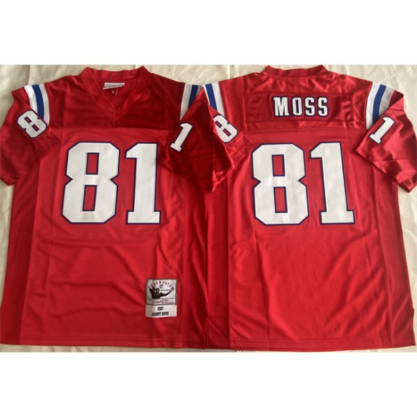 New England Patriots #81 Randy Moss Red Throwback Stitched Jersey