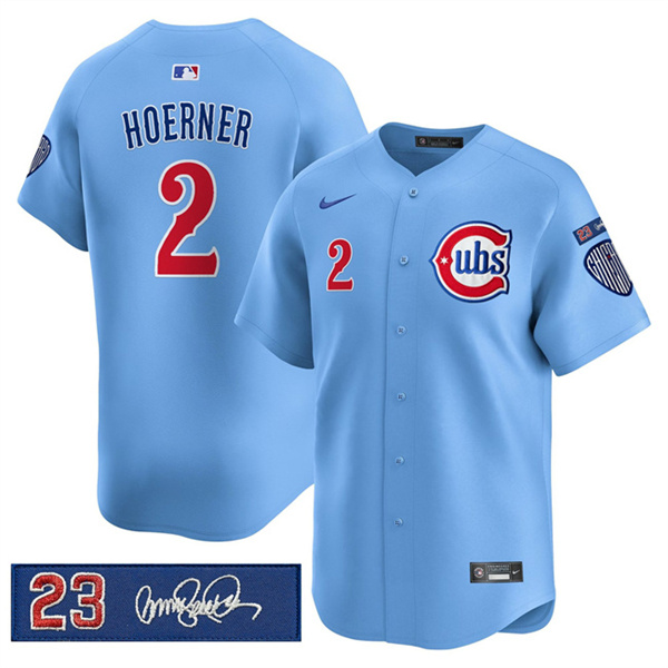 Chicago Cubs #2 Nico Hoerner Blue 'Ryne Sandberg Tribute' Vapor Limited V3 Stitched Jersey
