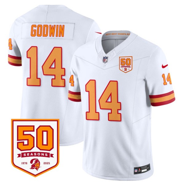 Tampa Bay Buccaneers #14 Chris Godwin White 2025 F.U.S.E. 50th Anniversary Patch Vapor Limited Football Stitched Jersey