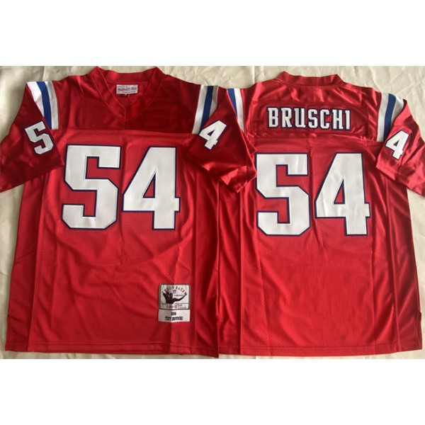 New England Patriots #54 Tedy Bruschi Red Throwback Stitched Football Jersey