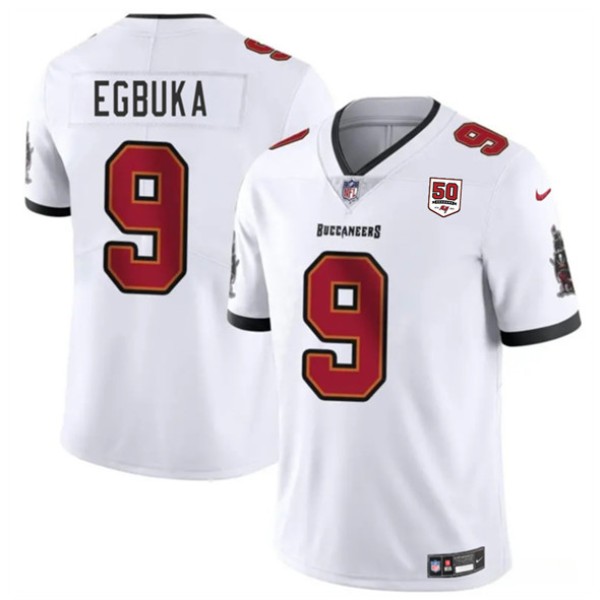 Tampa Bay Buccaneers #9 Emeka Egbuka White 2025 Draft 50th Anniversary Patch Vapor Untouchable Limited Football Stitched Jersey