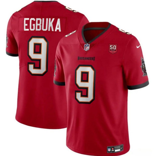 Tampa Bay Buccaneers #9 Emeka Egbuka Red 2025 Draft 50th Anniversary Patch Vapor Untouchable Limited Football Stitched Jersey