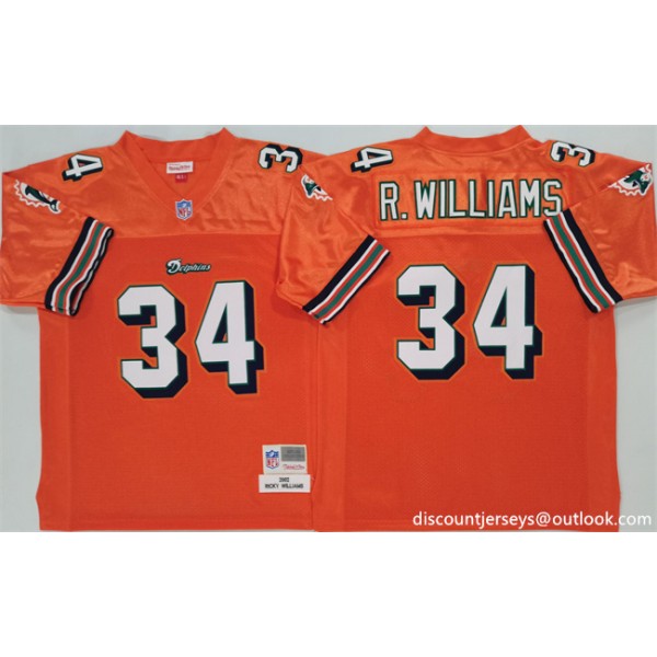 Miami Dolphins #34 Ricky Williams Orange Throwback Stitched Football Jersey