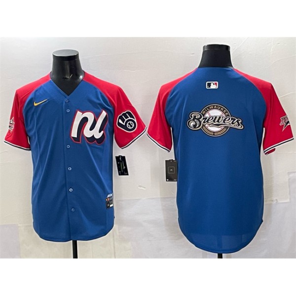 National League Milwaukee Brewers Team Big Logo Blue Red Alternate 2025 All-Star Edition Limited Stitched Jersey