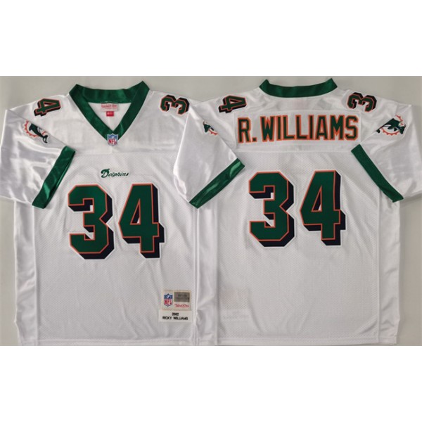 Miami Dolphins #34 Ricky Williams White Throwback Stitched Football Jersey