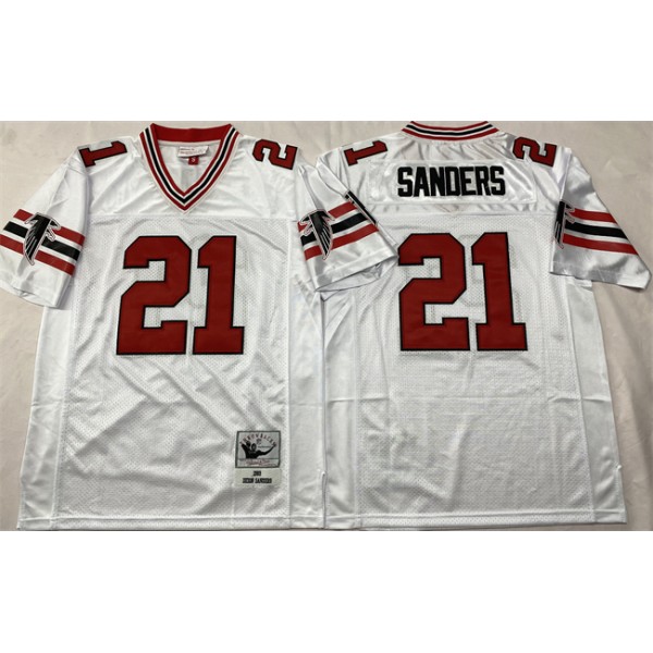Atlanta Falcons #21 Deion Sanders White Throwback Stitched Football Jersey