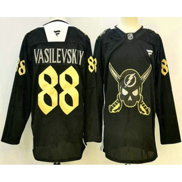 Tampa Bay Lightning #88 Andrei Vasilevskiy Black Pirate Themed Warmup Authentic Jersey