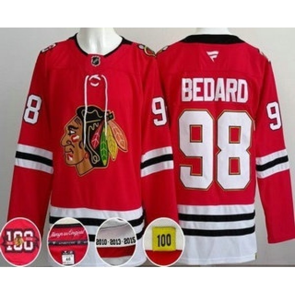 Chicago Blackhawks #98 Connor Bedard Red 100 Years Anniversary Authentic Jersey