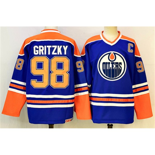 Edmonton Oilers #98 Wayne Gretzky Royal 2025 With C Patch Stitched Jersey