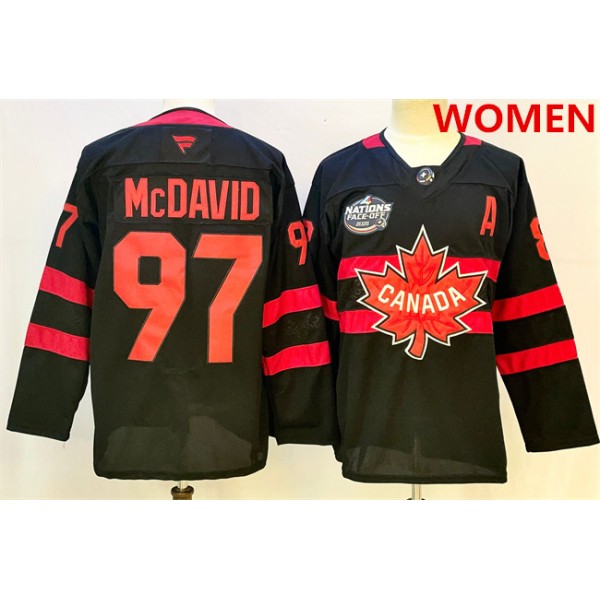 Canada #97 Connor McDavid Black 2025 4 Nations Face-Off Premium With A Patch Stitched Jersey