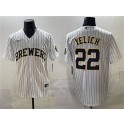 Milwaukee Brewers #22 Christian Yelich White Pinstripe 2025 With Patch Stitched Jersey