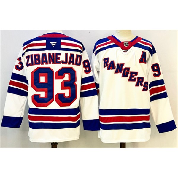 New York Rangers #93 Mika Zibanejad White With A Patch 2024-25 Away Stitched Jersey