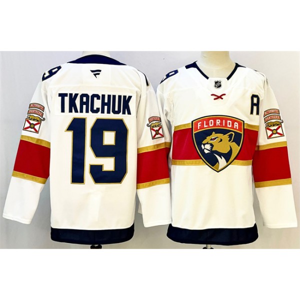 Florida Panthers #19 Matthew Tkachuk White 2024-25 Home With A Patch Stitched Jersey