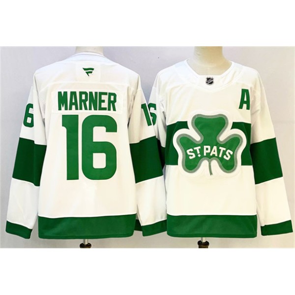 Toronto Maple Leafs #16 Mitchell Marner White Green 2024-25 With A Patch Stitched Jersey