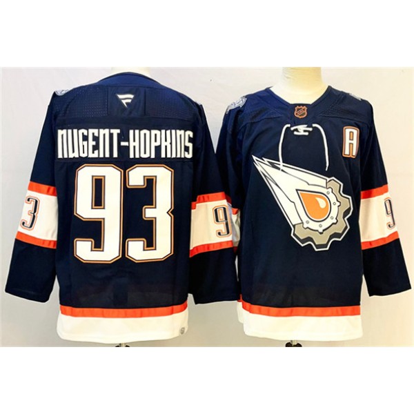 Edmonton Oilers #93 Ryan Nugent-Hopkins Navy With A Patch Reverse Retro Stitched Jersey