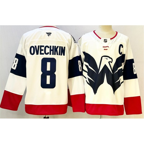 Washington Capitals #8 Alexander Ovechkin White Navy With C Patch Stadium Series Stitched Jersey