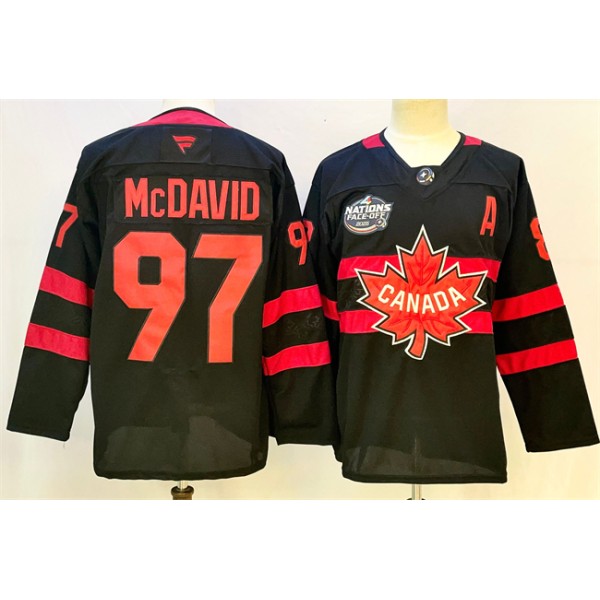Canada #97 Connor McDavid Black 2025 4 Nations Face-Off Premium With A Patch Stitched Jersey