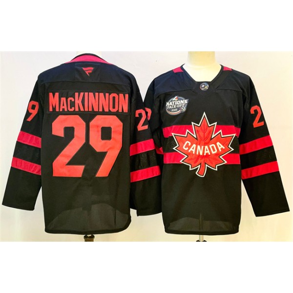 Canada #29 Nathan MacKinnon Black 2025 4 Nations Face-Off Premium Stitched Jersey