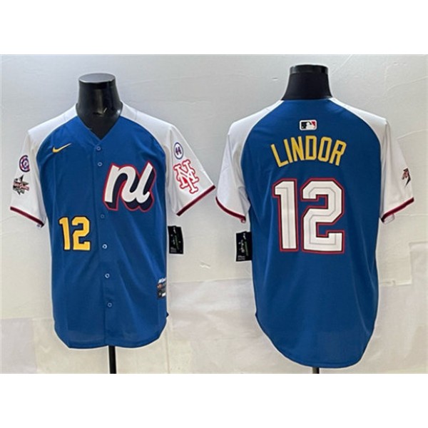 National League #12 Francisco Lindor Blue Alternate 2025 All-Star With Patch Edition Limited Stitched Jersey