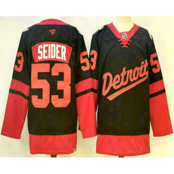 Detroit Red Wings #53 Moritz Seider Black 2025 Stadium Series Stitched Jersey
