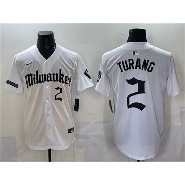 Milwaukee Brewers #2 Brice Turang White 'Gothic 414 Shadows Edition' Vapor Premier Limited Stitched Jersey