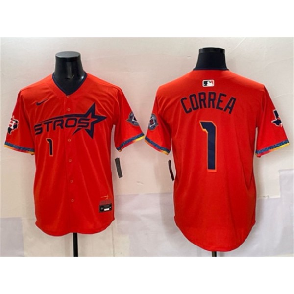 Houston Astros #1 Carlos Correa Orange 2025 City Connect With Texas Patch Limited Stitched Jersey