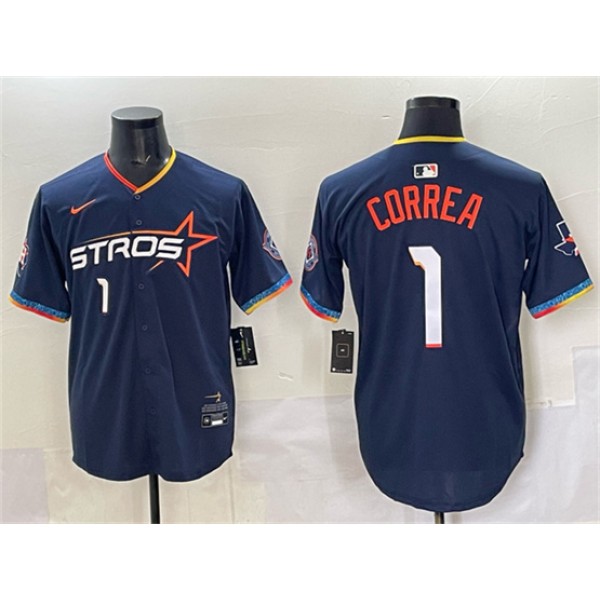 Houston Astros #1 Carlos Correa Navy 2025 City Connect With Texas Patch Limited Stitched Jersey