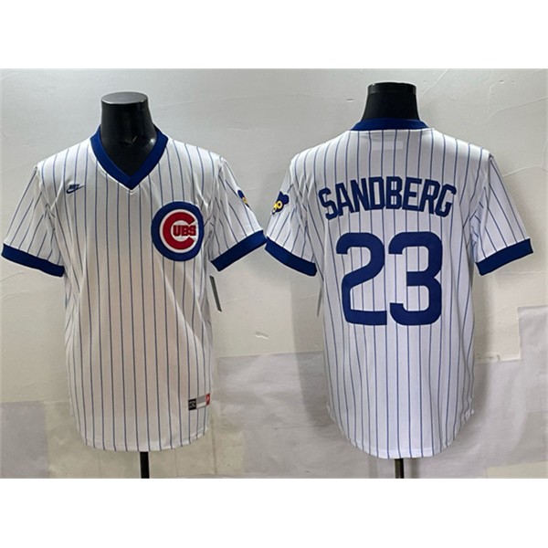 Chicago Cubs #23 Ryne Sandberg White Throwback Stitched Jersey