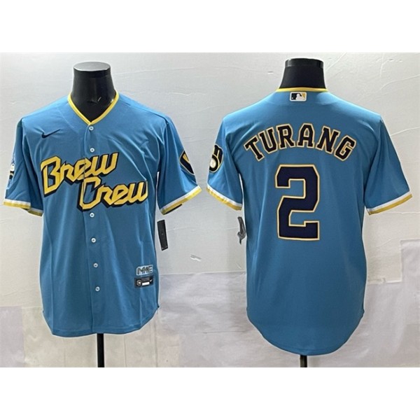 Milwaukee Brewers #2 Brice Turang Powder Blue City Connect Cool Base Stitched Jersey