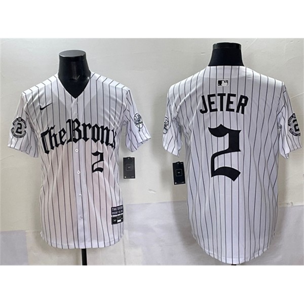 New York Yankees #2 Derek Jeter White Pinstripe 'Gothic Legacy Edition' Vapor Premier Limited Stitched Jersey