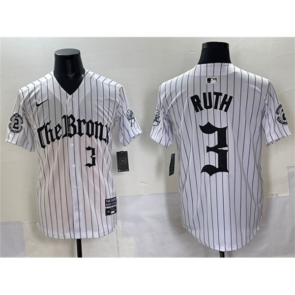 New York Yankees #3 Babe Ruth White Pinstripe 'Gothic Legacy Edition' Vapor Premier Limited Stitched Jersey