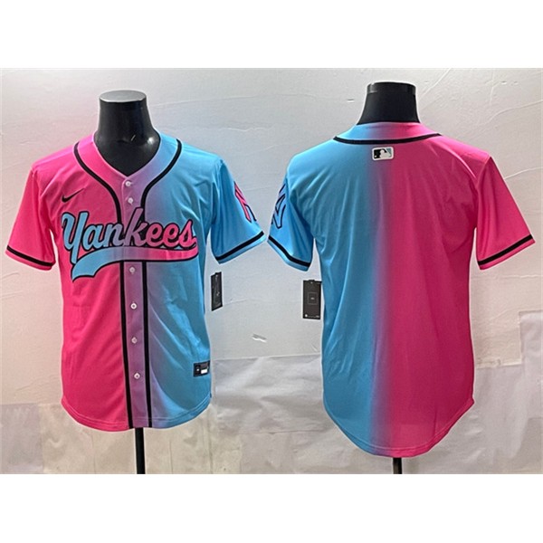New York Yankees Blank Pink Blue Limited Stitched Jersey