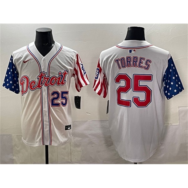 Detroit Tigers #25 Gleyber Torres White 2025 Memorial Day Vapor Premier Limited Stitched Jersey