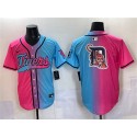 Detroit Tigers Team Big Logo Pink Blue Limited Stitched Jersey