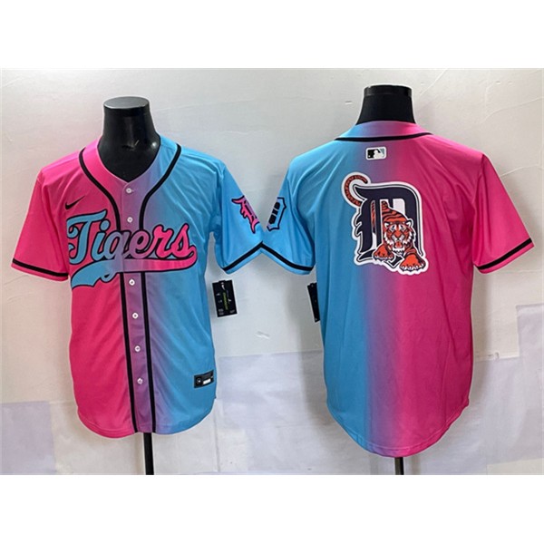 Detroit Tigers Team Big Logo Pink Blue Limited Stitched Jersey