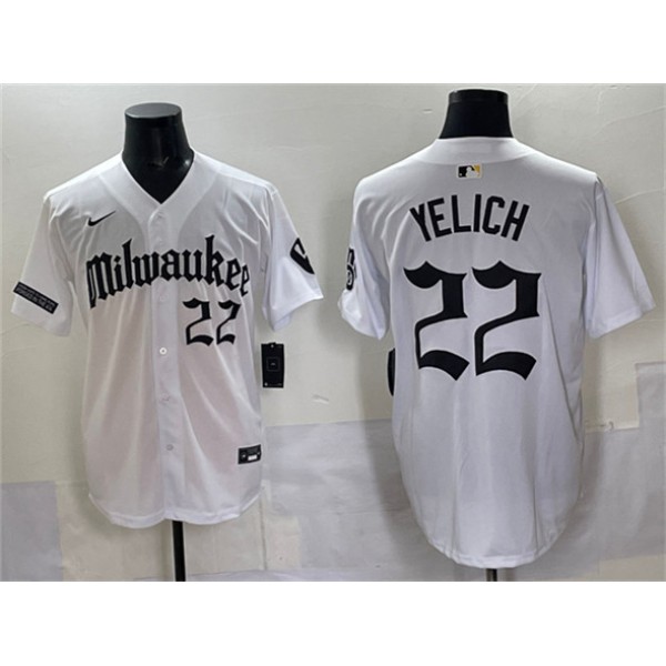 Milwaukee Brewers #22 Christian Yelich White 'Gothic 414 Shadows Edition' Vapor Premier Limited Stitched Jersey