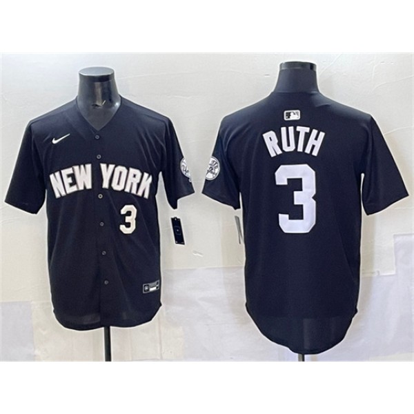 New York Yankees #3 Babe Ruth Black Limited Stitched Jersey