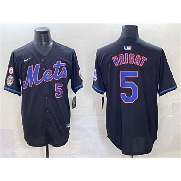 New York Mets #5 David Wright Black With Patch Limited Stitched Jersey